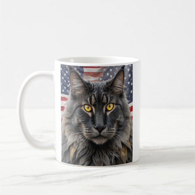 Patriotic Maine Coon Cat Kaffeetasse (Links)