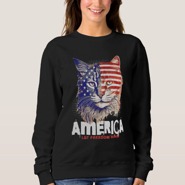 Patriotic Maine Coon Face Independence Day Feline  Sweatshirt (Vorderseite)