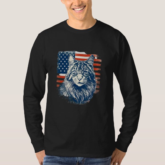 Patriotic Maine Coon Face Independence Day Feline  T-Shirt (Vorderseite)