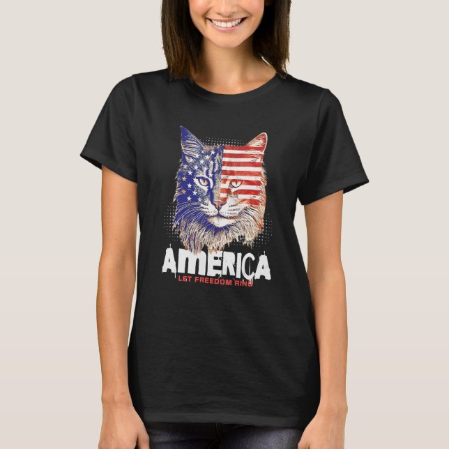 Patriotic Maine Coon Face Independence Day Feline  T-Shirt (Vorderseite)