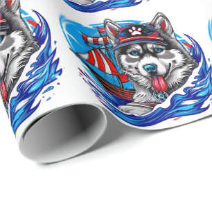Patriotic Maritime Husky Malamute Dog, San Diego Geschenkpapier