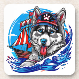 Patriotic Maritime Husky Malamute Dog, San Diego Getränkeuntersetzer