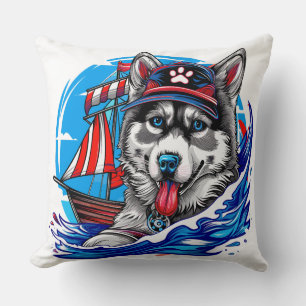 Patriotic Maritime Husky Malamute Dog, San Diego Kissen