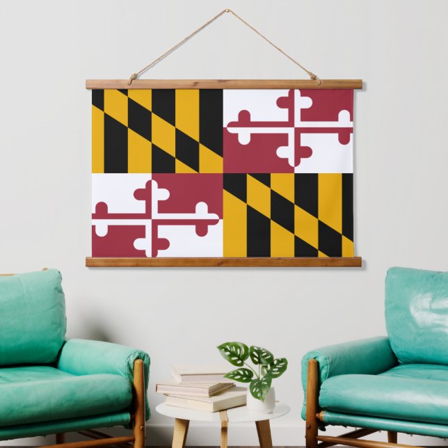 Patriotic Maryland Tapestry, Maryland Flag Wandteppich Mit Holzrahmen (Wohnzimmer)