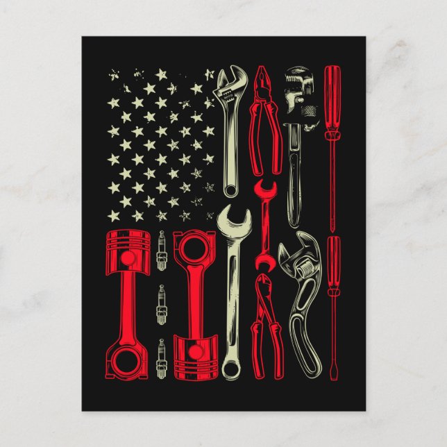 Patriotic Mechanic Garage American Mechanics USA Postkarte (Vorderseite)