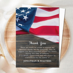 Patriotic Memorial Beileid USA Flag Begräbnis Dank Dankeskarte