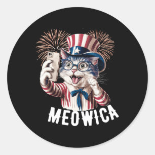 Patriotic Meowica 4. Juli Katze American Flag e Runder Aufkleber