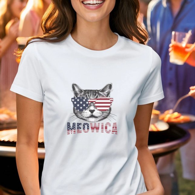 Patriotic Meowica Cat T - Shirt (Patriotic Meowica Cat T-Shirt - Perfect for Cat Lovers and Proud Americans)