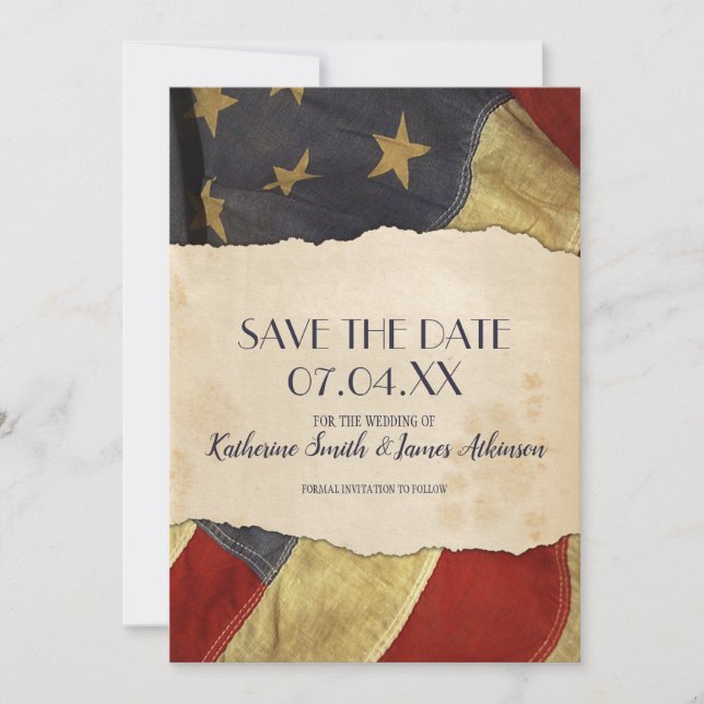 Patriotic Military Wedding Old USA Flag Save The Date (Vorderseite)