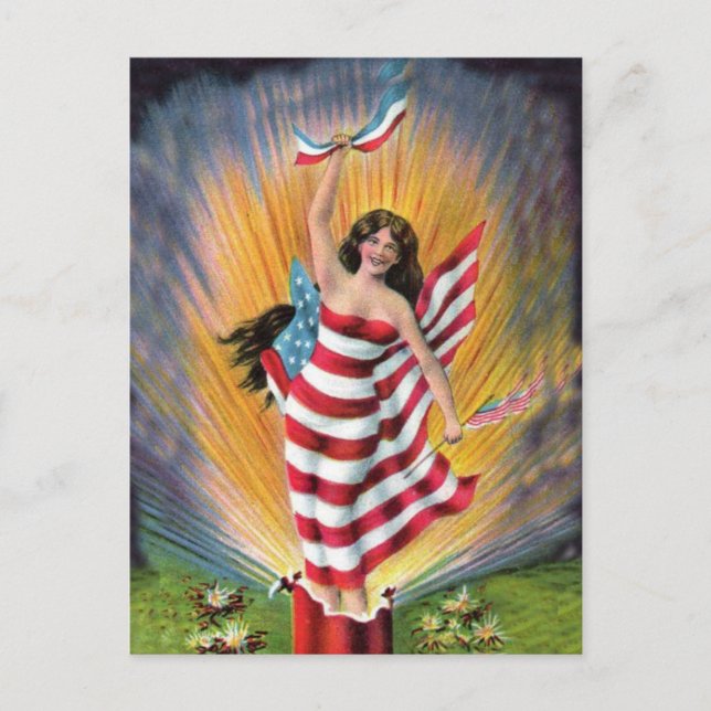 Patriotic Miss Liberty USA Flag Postkarte (Vorderseite)
