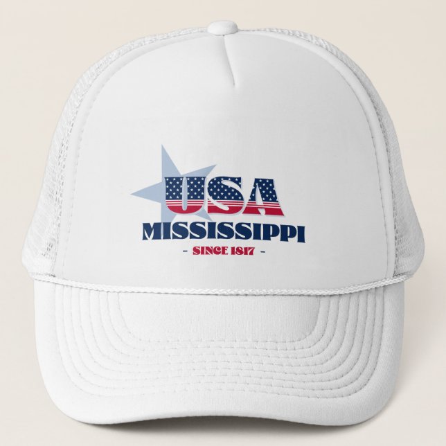 Patriotic Mississippi Typografie Trucker Hat Truckerkappe (Vorderseite)