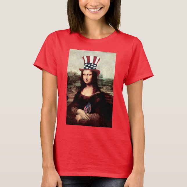 Patriotic Mona Lisa - Bereit für den Unabhängigkei T-Shirt (Vorderseite)