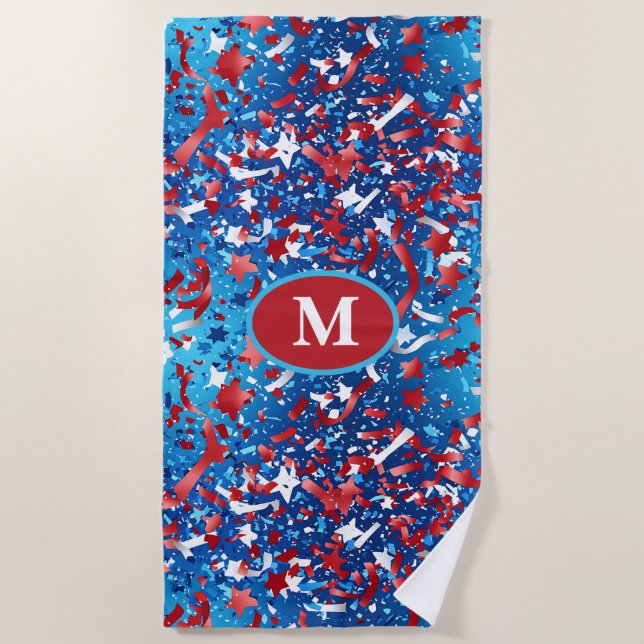 Patriotic Monogram Beach Handtuch - Red White Blue (Vorderseite)