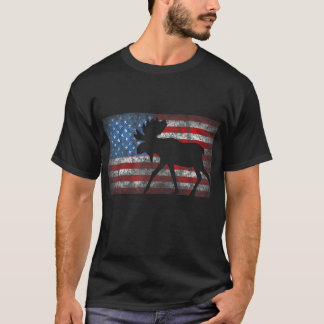 Patriotic Moose American Flag Design T-Shirt