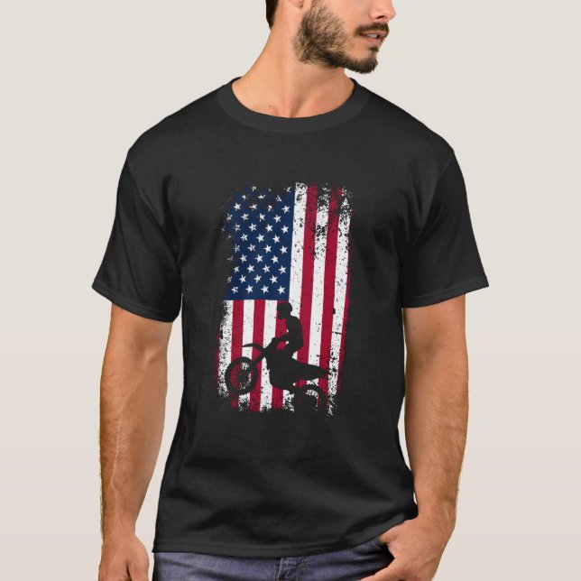 Patriotic Motocrosser Dirt Bike American Flag Moto T-Shirt (Vorderseite)