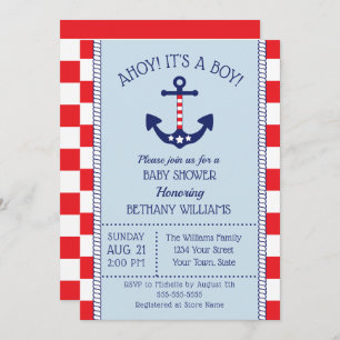Patriotic Nautical Anchor Boy Baby Dusche Einladung