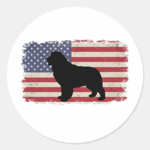 Patriotic Neufundland DOG American Flag Vintag Runder Aufkleber