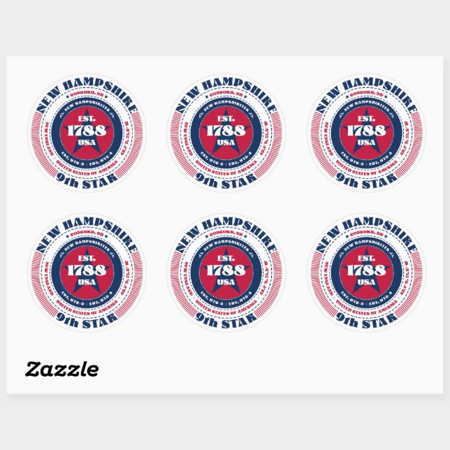 Patriotic New Hampshire Circle Design Sticker (Blatt)