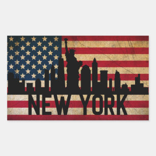 Patriotic New York Skyline American Flag Rechteckiger Aufkleber