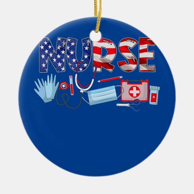 Patriotic Nurse Amerikanische Unabhängigkeitstag 4 Keramik Ornament (Vorne)