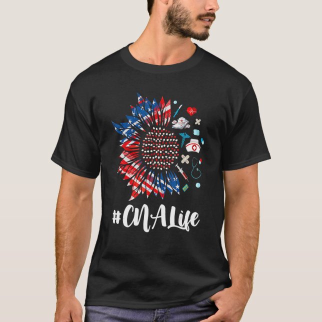 Patriotic Nurse Cna 4. Juli American Flag Sunf T-Shirt (Vorderseite)