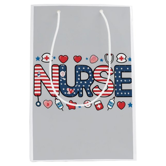 Patriotic Nurse Gift Bag - USA Flag Nursing Design Mittlere Geschenktüte (Vorderseite)