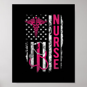 Patriotic Nurse Gift Flag Schließ School RN Poster