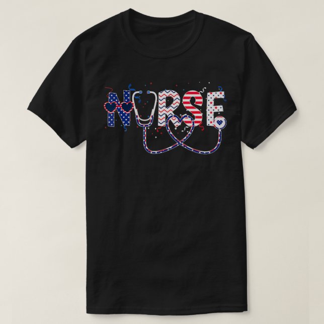 Patriotic Nurse usa American 4th july Independence T-Shirt (Design vorne)