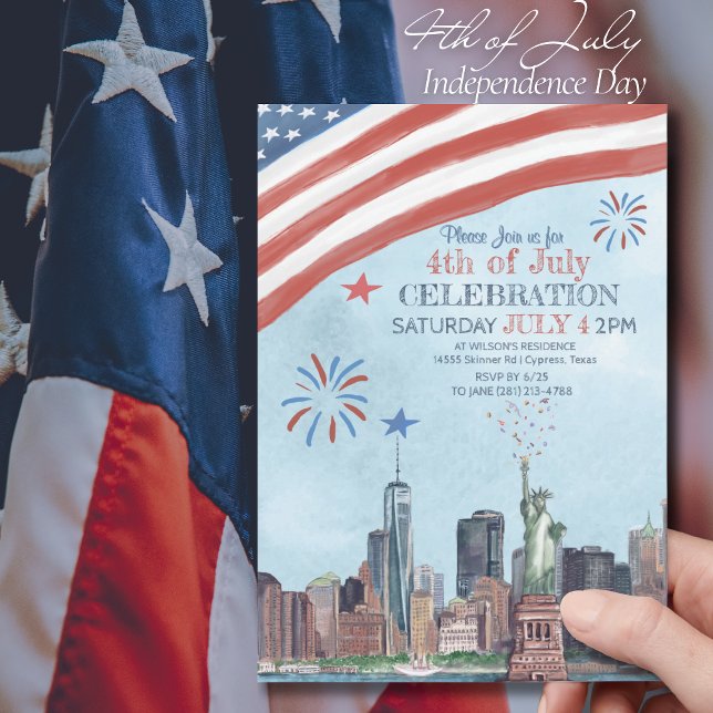 Patriotic NYC Skyline 4. Juli Feier Einladung (Patriotic NYC Skyline 4th of July Celebration Invitatio)