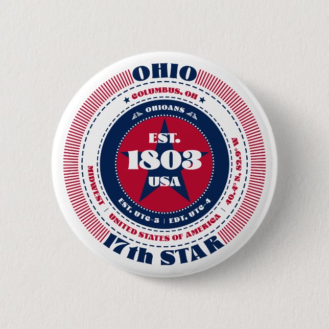 Patriotic Ohio Circle mit Staat Details Button (Vorderseite)