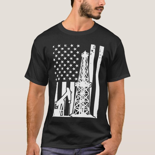 Patriotic Oilfielder Oildrilling American Flag Oil T-Shirt (Vorderseite)