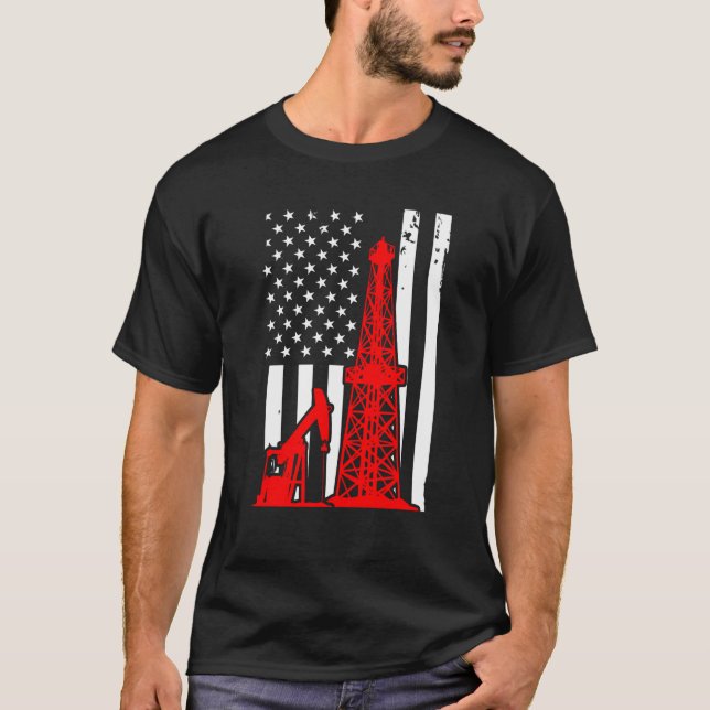 Patriotic Oilfielder Oildrilling American Flag Oil T-Shirt (Vorderseite)