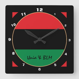 Patriotic Pan African Flag & Unia Symbol / Design Quadratische Wanduhr