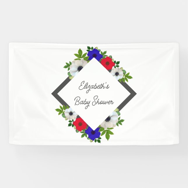 Patriotic Panda Anemone Baby Shower Banner (Horizontal)