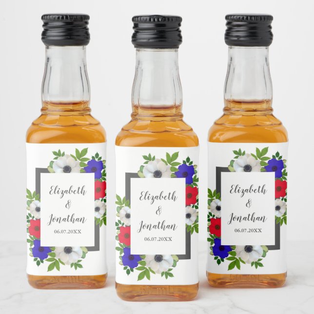 Patriotic Panda Anemone Wedding Alkoholflaschenetikett (Flaschen)