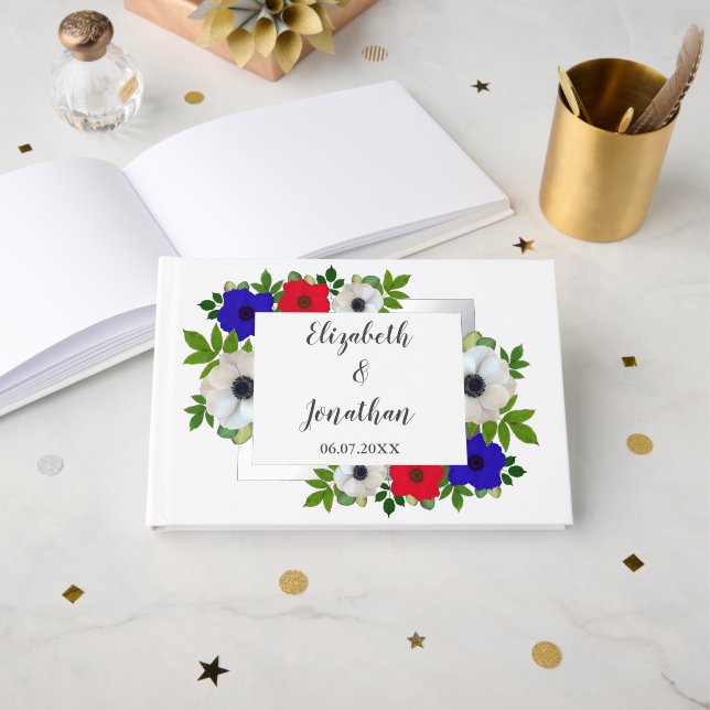 Patriotic Panda Anemone Wedding Gästebuch (Vorderseite Offen)