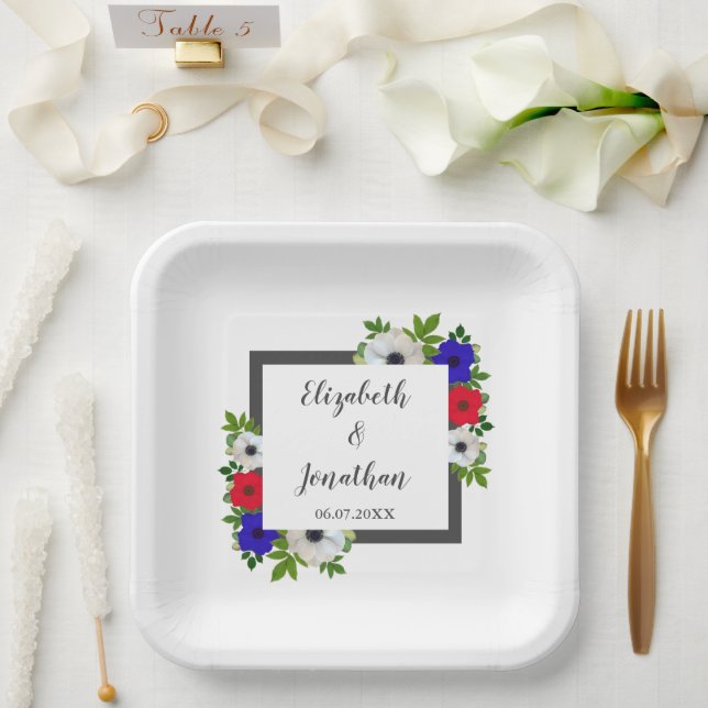 Patriotic Panda Anemone Wedding Pappteller (Hochzeit)