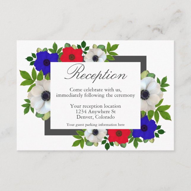Patriotic Panda Anemone Wedding Reception Card Begleitkarte (Vorderseite)