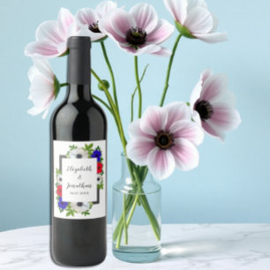 Patriotic Panda Anemone Wedding Weinetikett