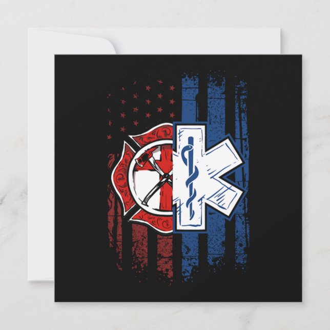 Patriotic Paramedic Firefighter EMT USA Flag EMS Einladung (Vorderseite)