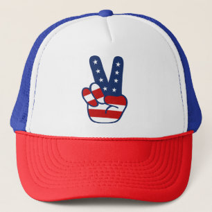 Patriotic Peace Signe USA Flag Trucker Hat Truckerkappe