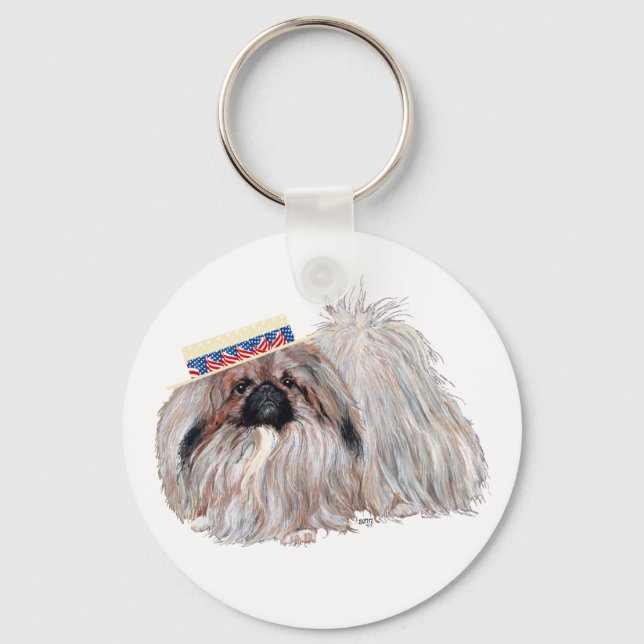 Patriotic Pekingese Schlüsselanhänger (Vorderseite)