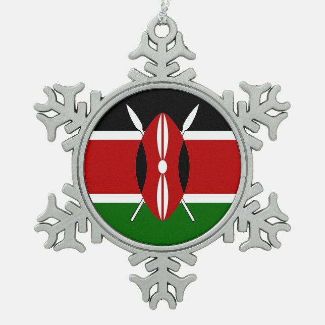 Patriotic Pewter Snowflake Ornament Kenya Flagge (Vorderseite)