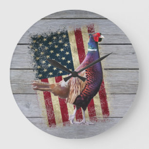 Patriotic Pheasant Jagd Décor große Uhr