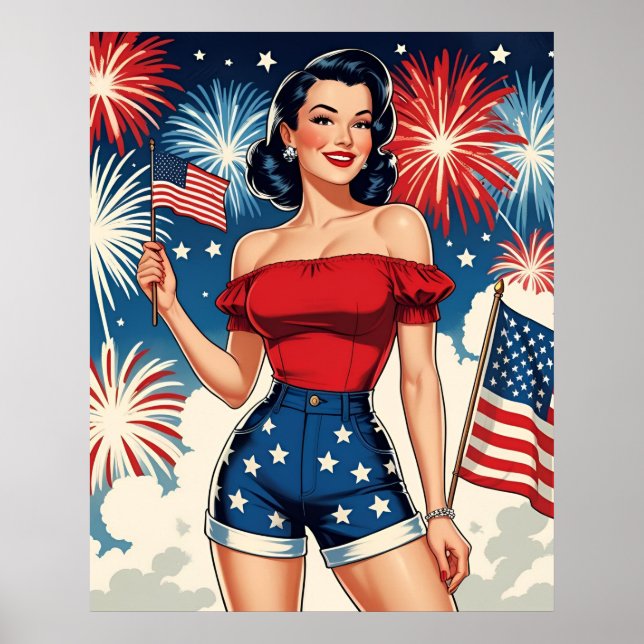 Patriotic Pin-Up Girl – Retro 4th of July Style Poster (Vorne)