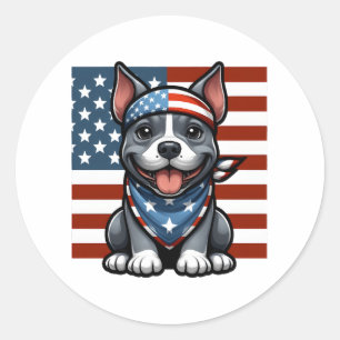 Patriotic Pitbull American Flag 4. Juli GRILLEN Runder Aufkleber