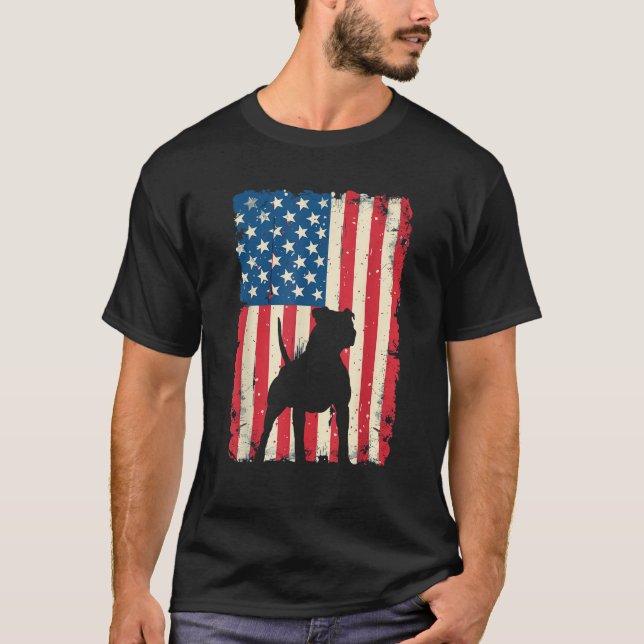 Patriotic Pitbull Dog Lover 4th of July USA Americ T-Shirt (Vorderseite)
