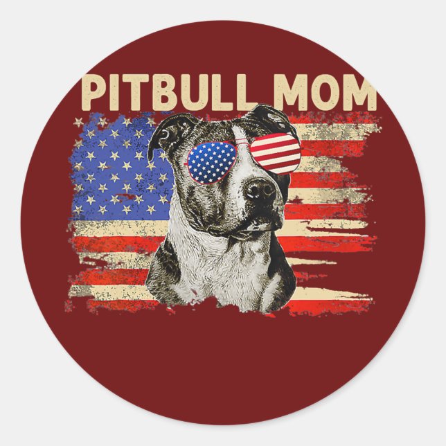Patriotic Pitbull Mama 4. Juli Amerikanische Flagg Runder Aufkleber (Vorderseite)