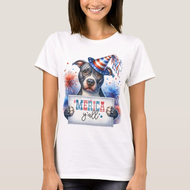 Patriotic Pitbull "Merica Y'all T-Shirt (Vorderseite)