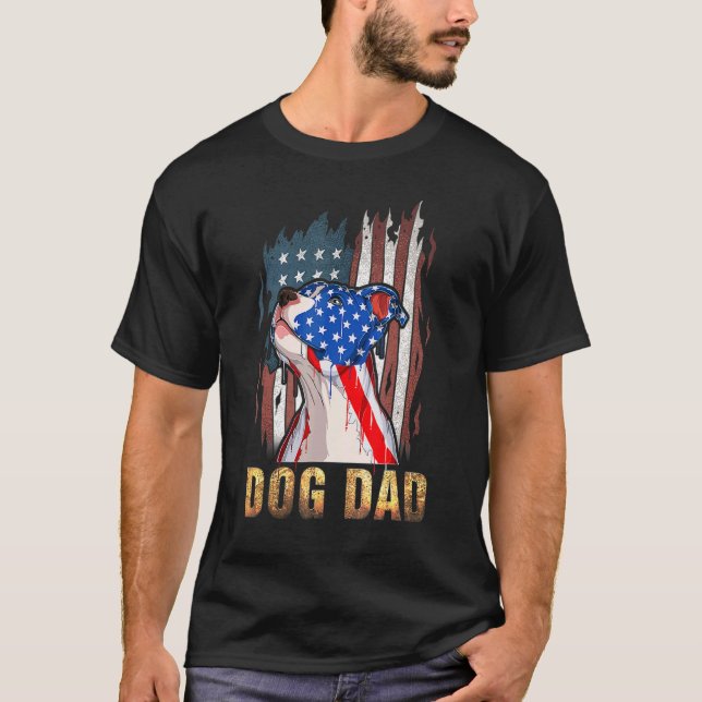 Patriotic Pitbull Vater 4. Juli American Flag U T-Shirt (Vorderseite)